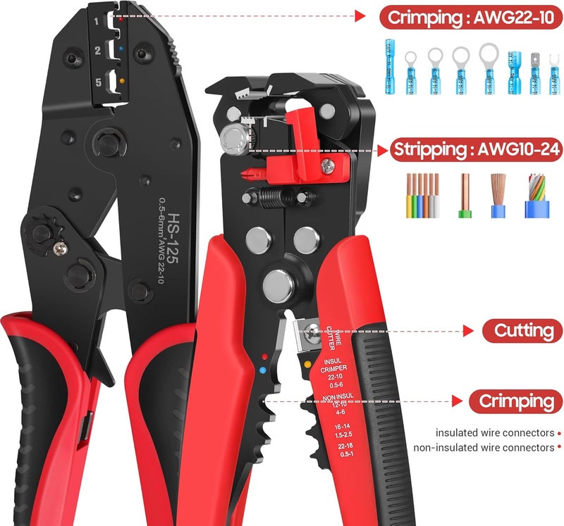 Kuject Wire Stripper and Crimping Tool Kit, 3 in 1 Self-Adjusting Wire Stripping for 10-24 AWG with Crimping Tool Set for Heat Shrink Connectors AWG22-10 - Image 2